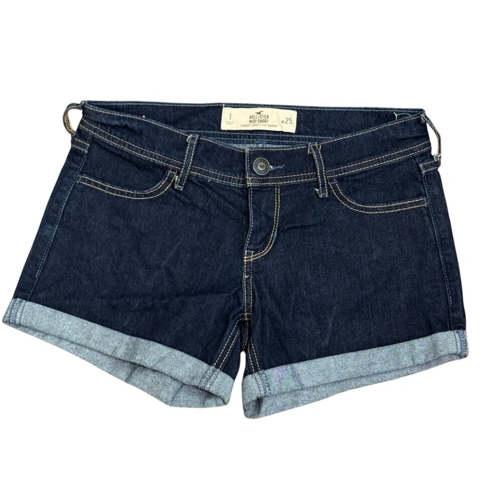 Hollister Midi Denim Shorts Womens Size 1 W25 Dark Wash Casual 4" Inseam